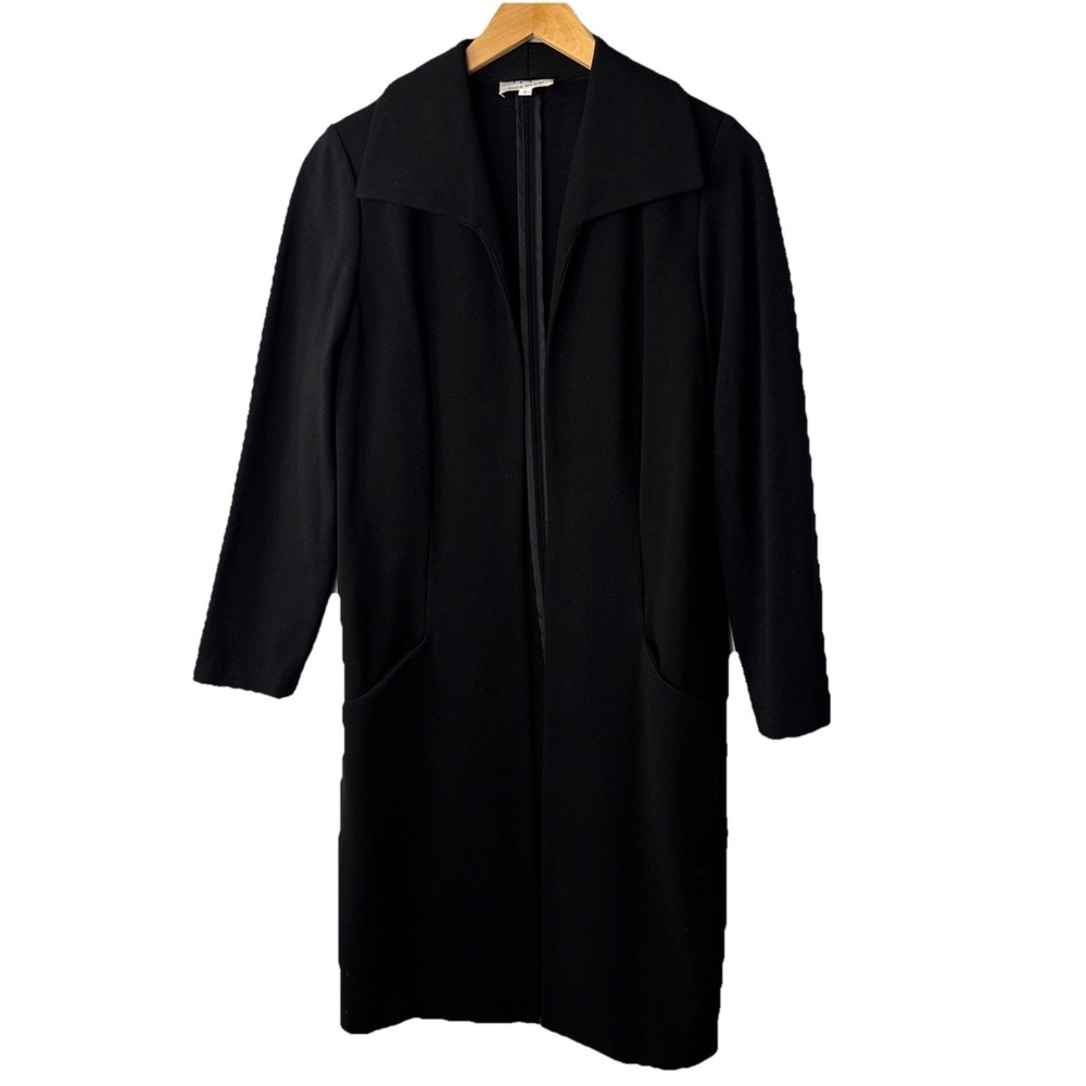 David Meister Open Front Jacket Women Size 8 Black Longline Rayon Blend Stretch